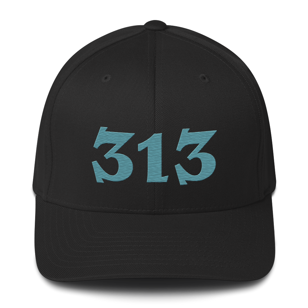 Detroit '313' Fitted Baseball Cap (Angry Font) | Huron Blue