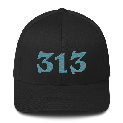 Detroit '313' Fitted Baseball Cap (Angry Font) | Huron Blue