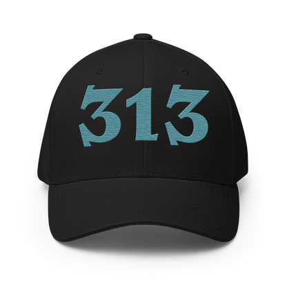 Detroit '313' Fitted Baseball Cap (Angry Font) | Huron Blue