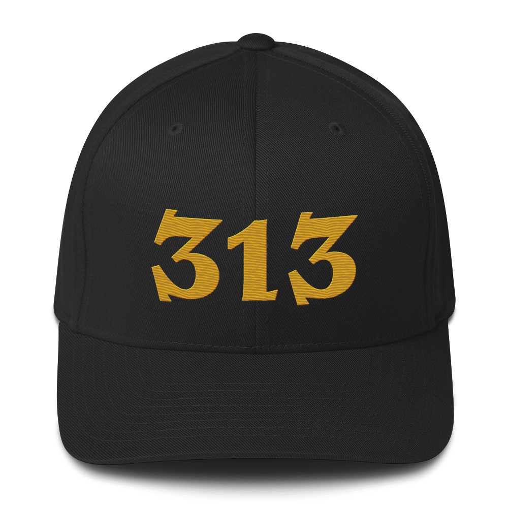 Detroit '313' Fitted Baseball Cap (Angry Font) | Gold