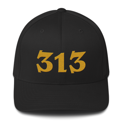 Detroit '313' Fitted Baseball Cap (Angry Font) | Gold