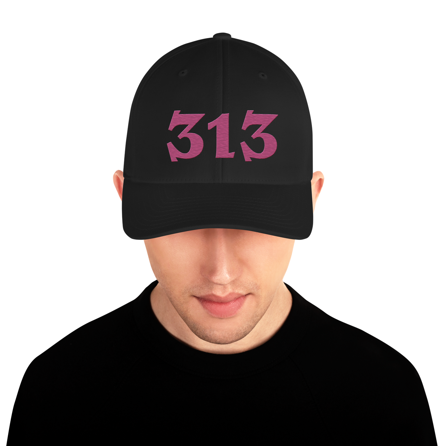 Detroit '313' Fitted Baseball Cap (Angry Font) | Apple Blossom Pink