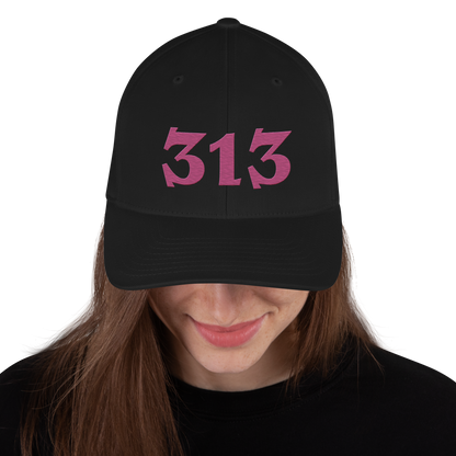 Detroit '313' Fitted Baseball Cap (Angry Font) | Apple Blossom Pink