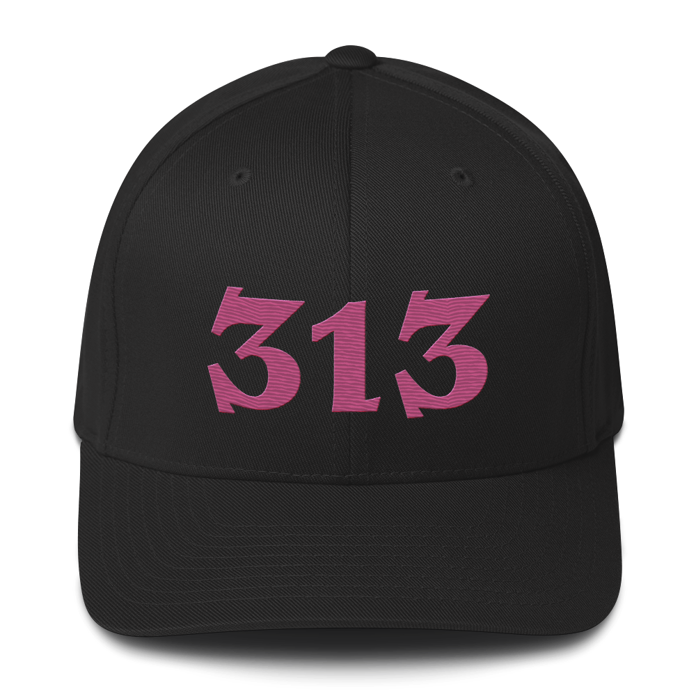 Detroit '313' Fitted Baseball Cap (Angry Font) | Apple Blossom Pink