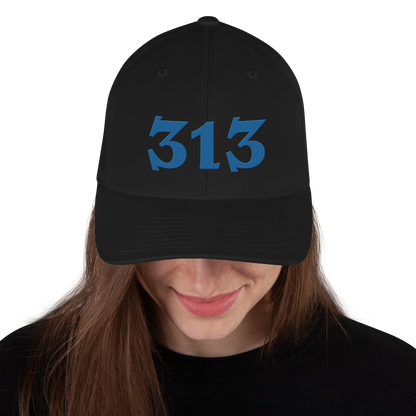 Detroit '313' Fitted Baseball Cap (Angry Font) | Azure