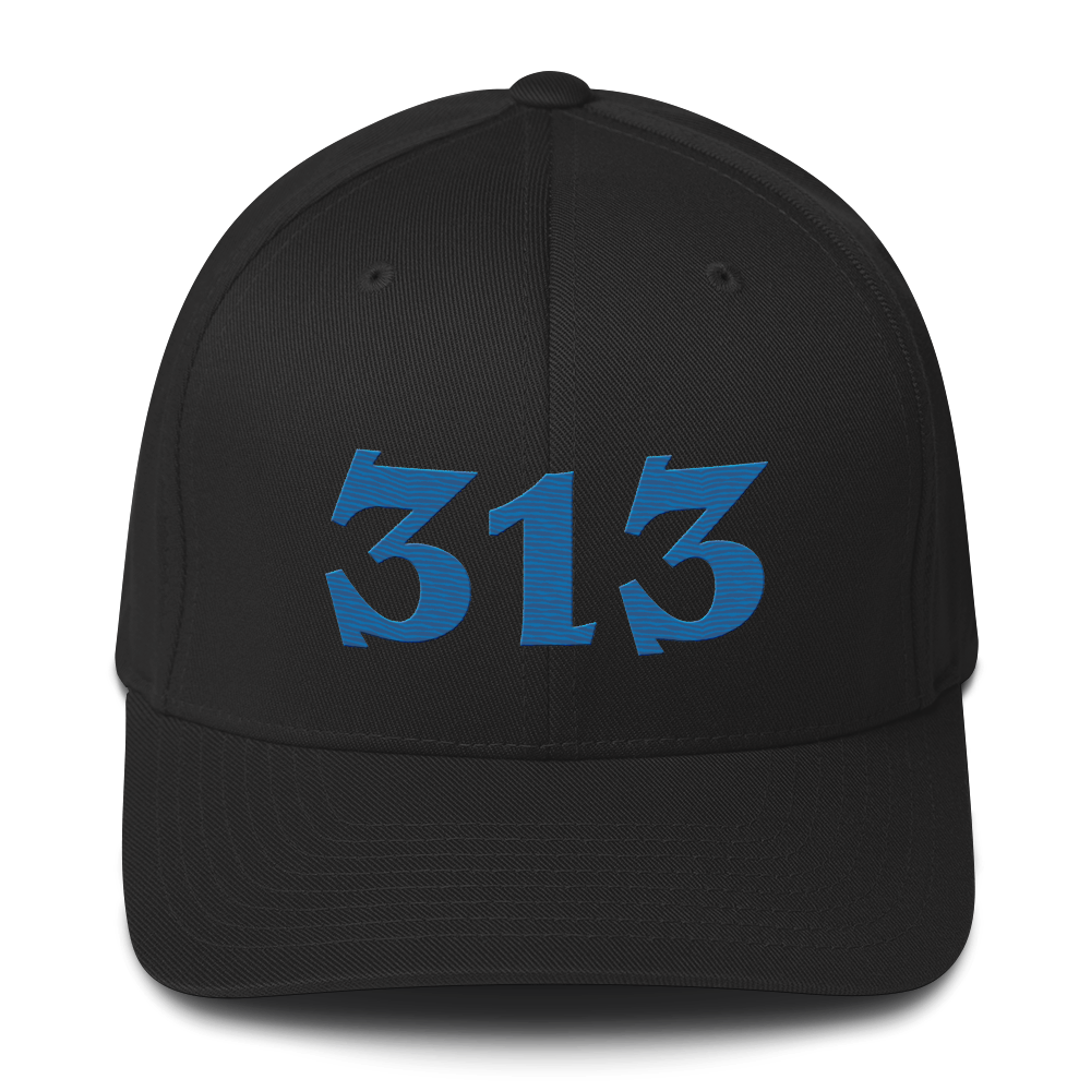 Detroit '313' Fitted Baseball Cap (Angry Font) | Azure