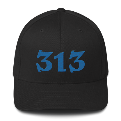 Detroit '313' Fitted Baseball Cap (Angry Font) | Azure