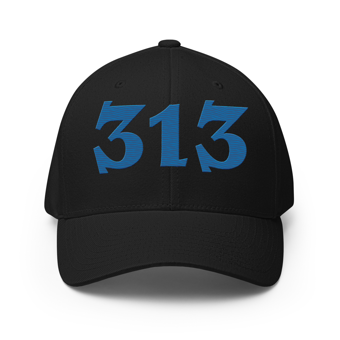 Detroit '313' Fitted Baseball Cap (Angry Font) | Azure