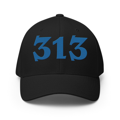 Detroit '313' Fitted Baseball Cap (Angry Font) | Azure