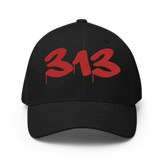 Detroit '313' Fitted Baseball Cap (Tag Font) | Aliform Red