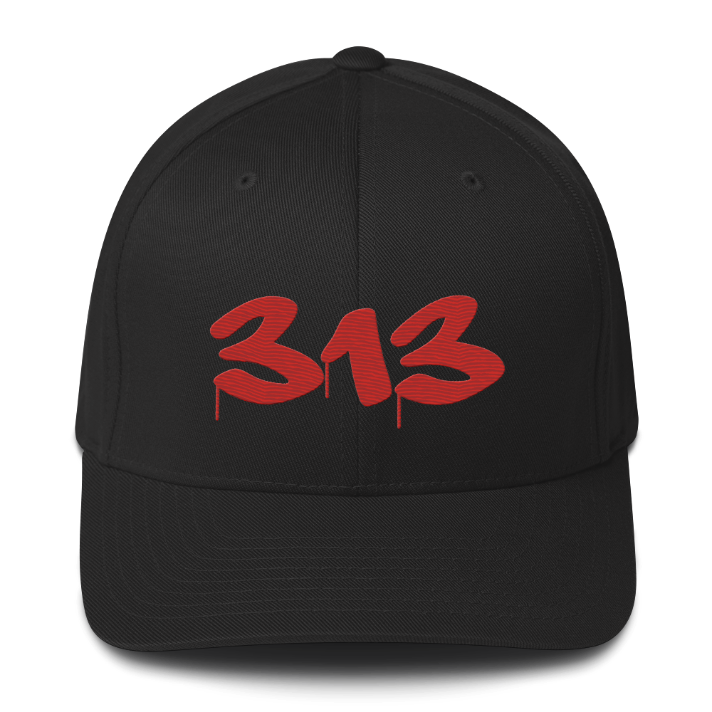 Detroit '313' Fitted Baseball Cap (Tag Font) | Aliform Red