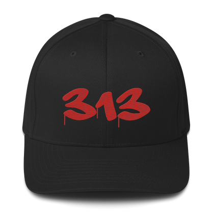 Detroit '313' Fitted Baseball Cap (Tag Font) | Aliform Red