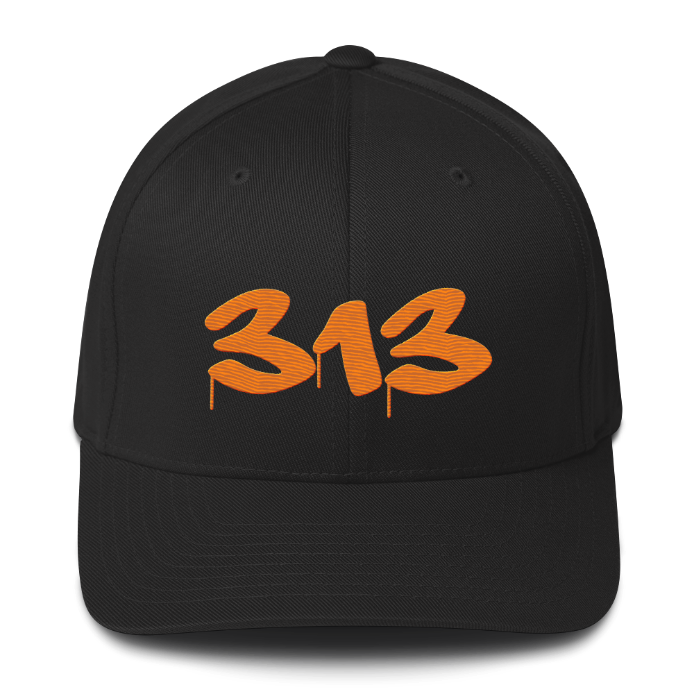 Detroit '313' Fitted Baseball Cap (Tag Font) | Orange