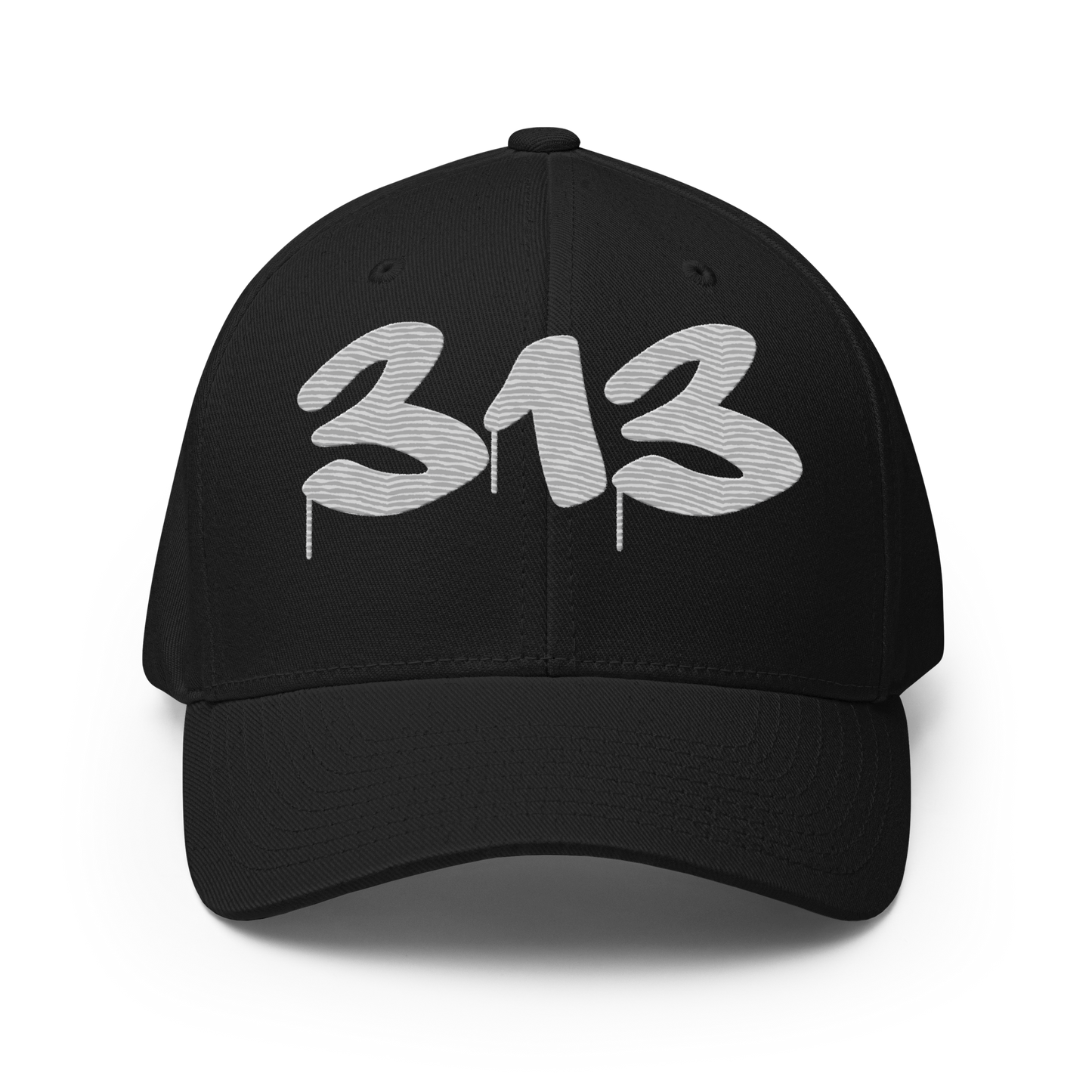 Detroit '313' Fitted Baseball Cap (Tag Font) | Platinum