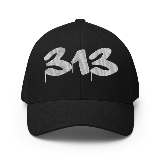 Detroit '313' Fitted Baseball Cap (Tag Font) | Platinum