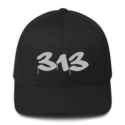 Detroit '313' Fitted Baseball Cap (Tag Font) | Platinum