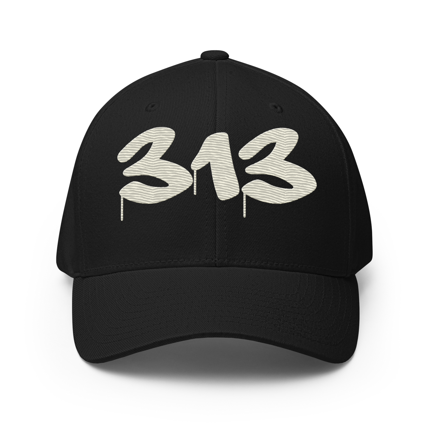 Detroit '313' Fitted Baseball Cap (Tag Font) | Ivory White