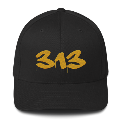 Detroit '313' Fitted Baseball Cap (Tag Font) | Gold