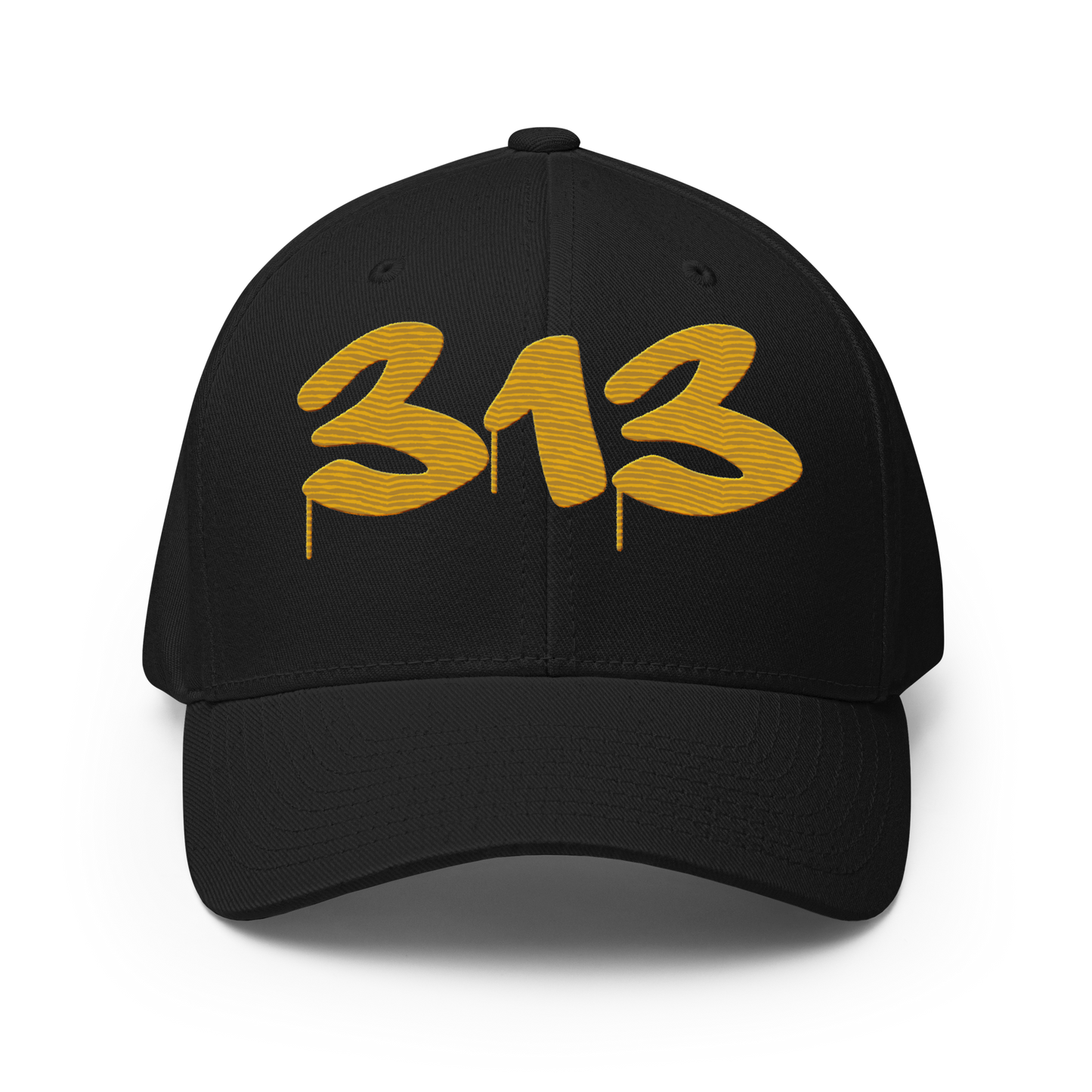 Detroit '313' Fitted Baseball Cap (Tag Font) | Gold