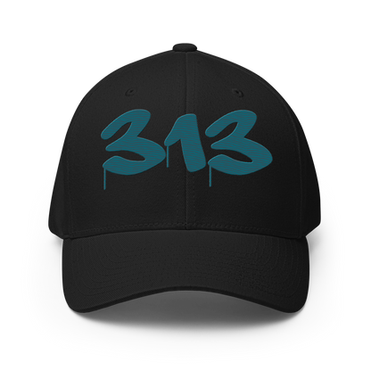 Detroit '313' Fitted Baseball Cap (Tag Font) | Palace Teal