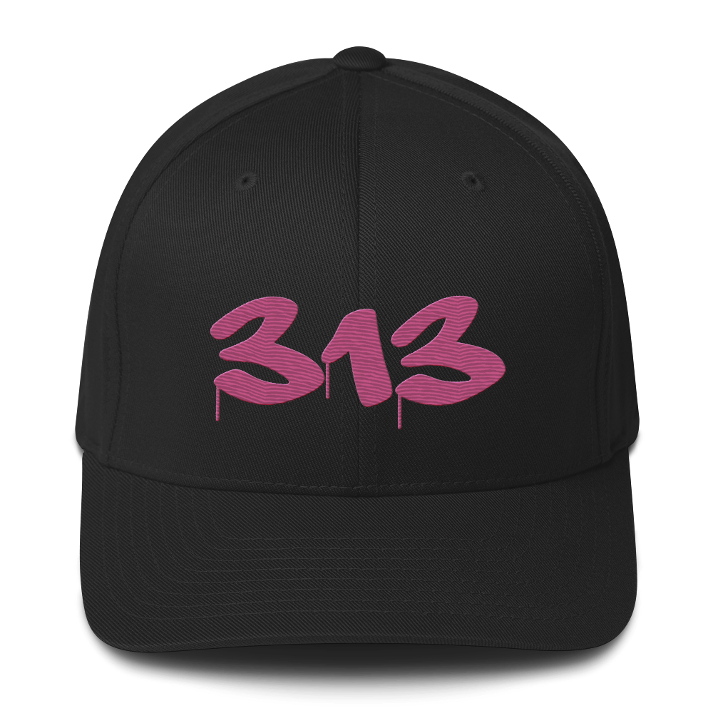 Detroit '313' Fitted Baseball Cap (Tag Font) | Apple Blossom Pink