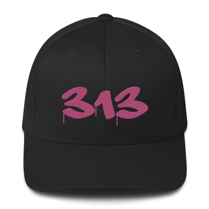 Detroit '313' Fitted Baseball Cap (Tag Font) | Apple Blossom Pink