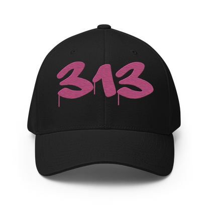 Detroit '313' Fitted Baseball Cap (Tag Font) | Apple Blossom Pink