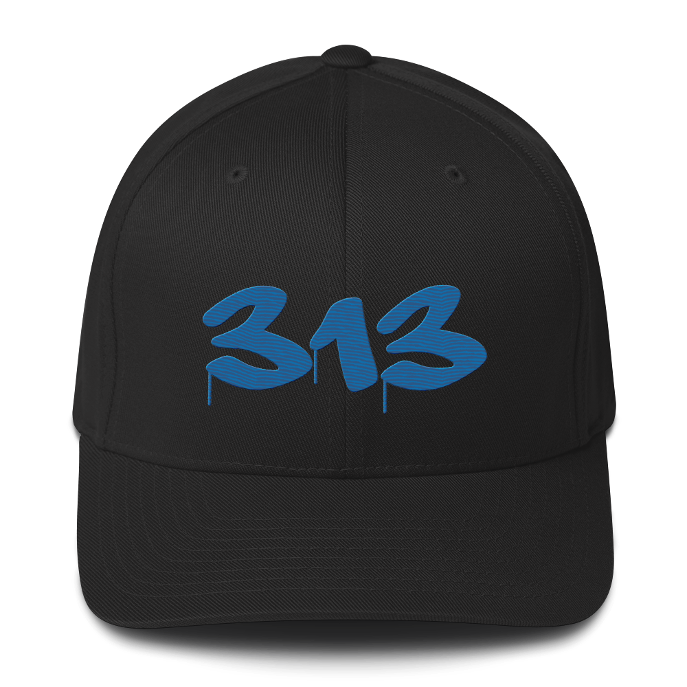 Detroit '313' Fitted Baseball Cap (Tag Font) | Azure