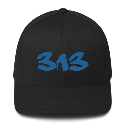 Detroit '313' Fitted Baseball Cap (Tag Font) | Azure