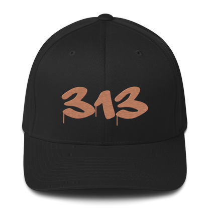 Detroit '313' Fitted Baseball Cap (Tag Font) | Copper