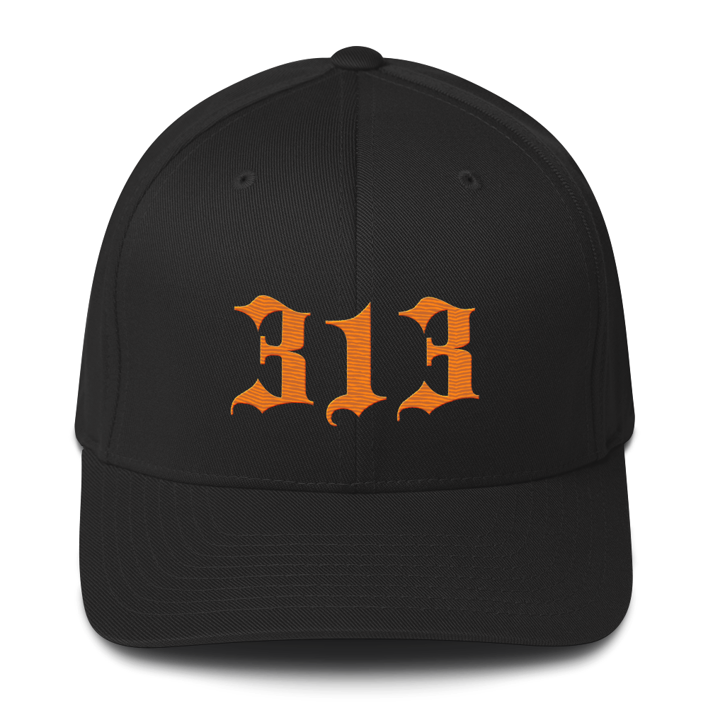 Detroit '313' Fitted Baseball Cap (Old English) | Orange