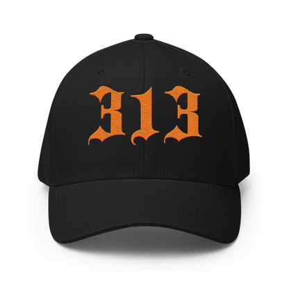 Detroit '313' Fitted Baseball Cap (Old English) | Orange