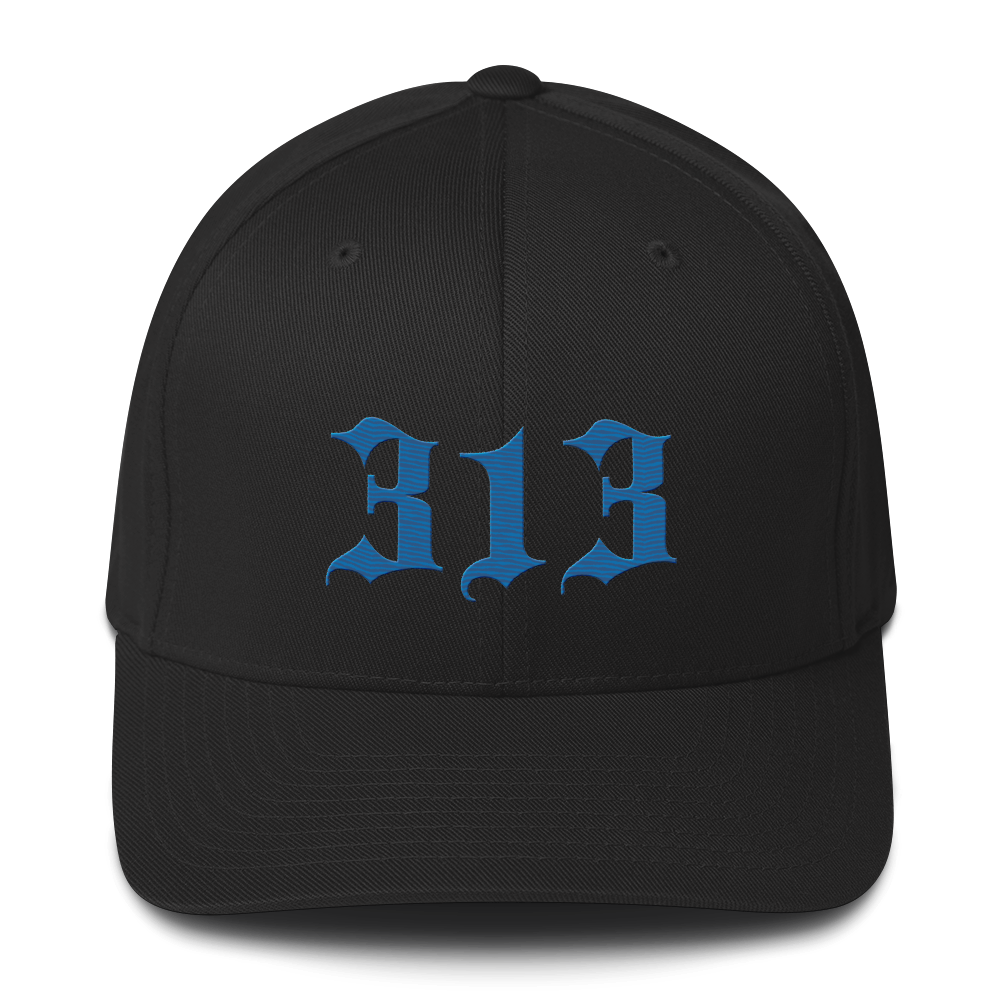 Detroit '313' Fitted Baseball Cap (Old English) | Azure