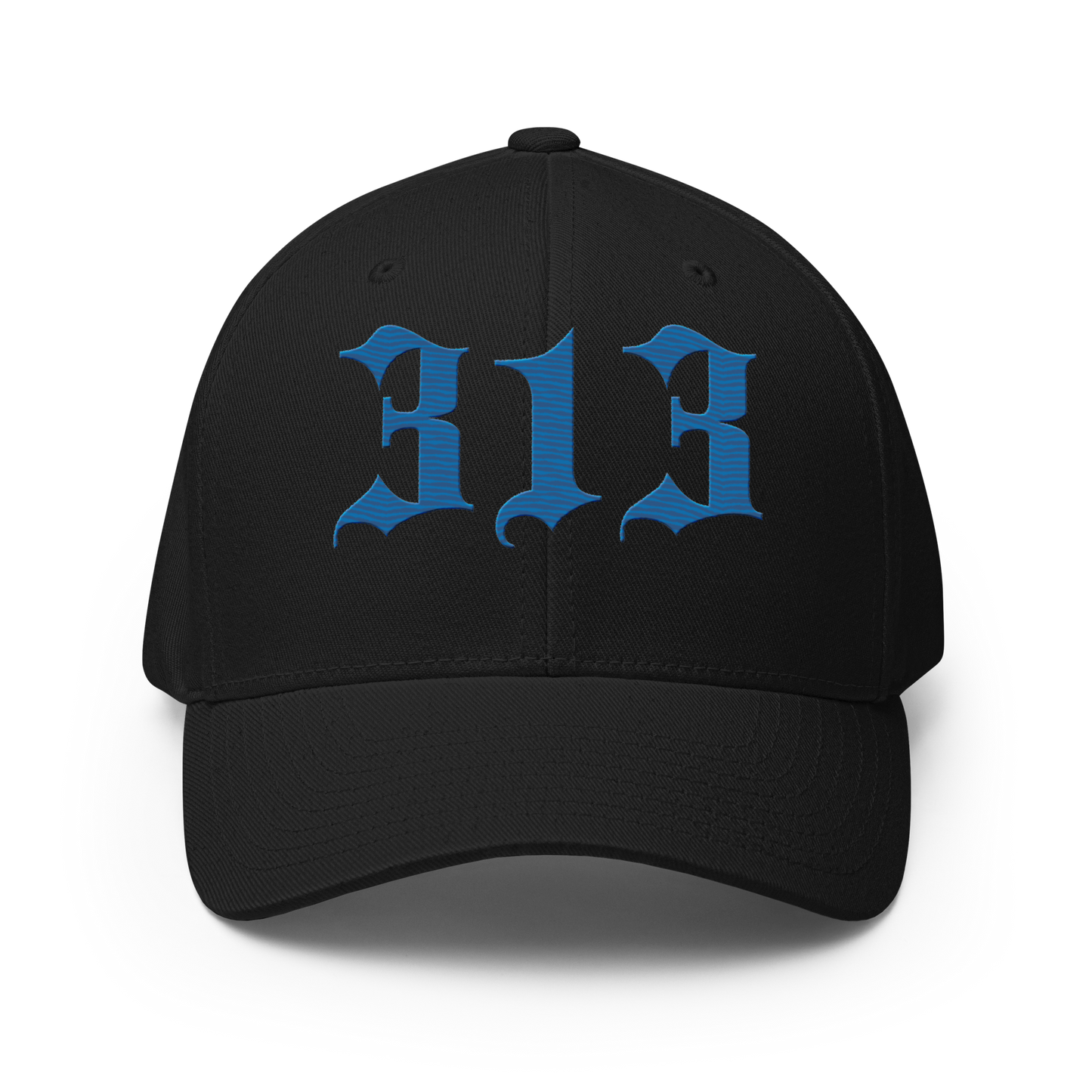 Detroit '313' Fitted Baseball Cap (Old English) | Azure