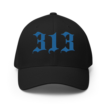 Detroit '313' Fitted Baseball Cap (Old English) | Azure