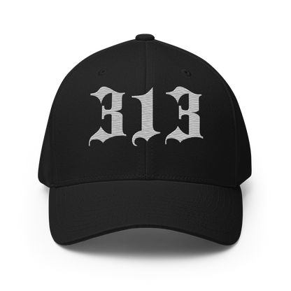 Detroit '313' Fitted Baseball Cap (Old English) | Platinum