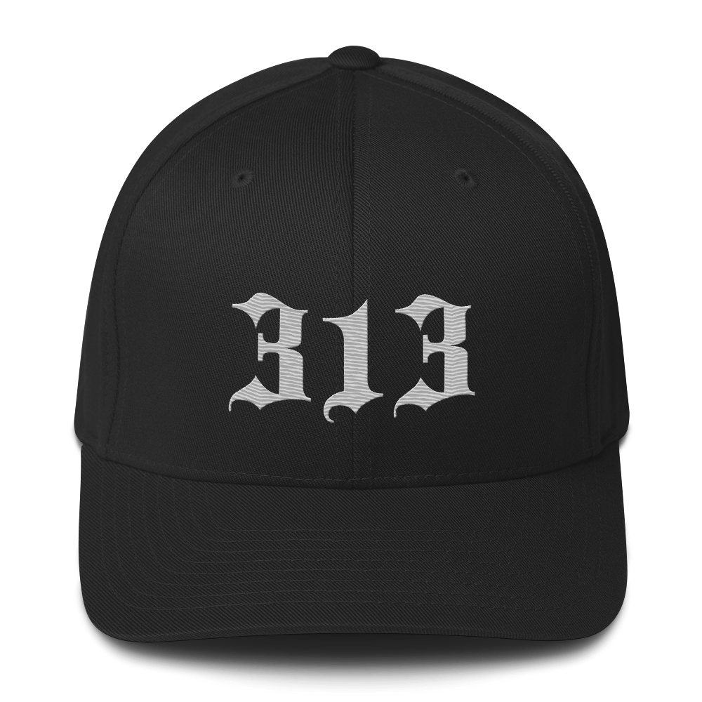 Detroit '313' Fitted Baseball Cap (Old English) | Platinum