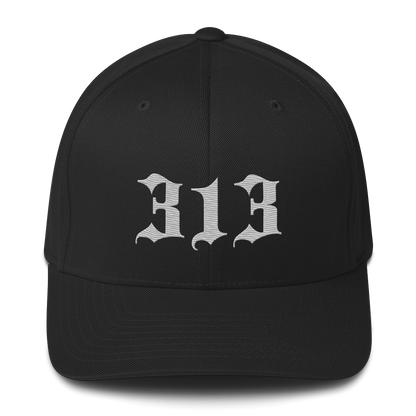 Detroit '313' Fitted Baseball Cap (Old English) | Platinum