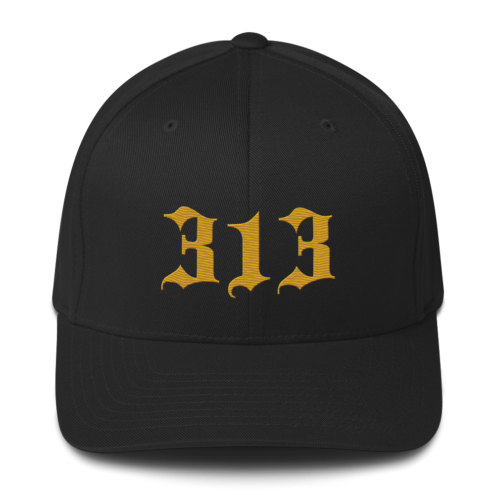 Detroit '313' Fitted Baseball Cap (Old English) | Gold