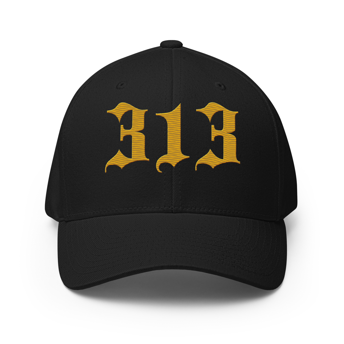 Detroit '313' Fitted Baseball Cap (Old English) | Gold