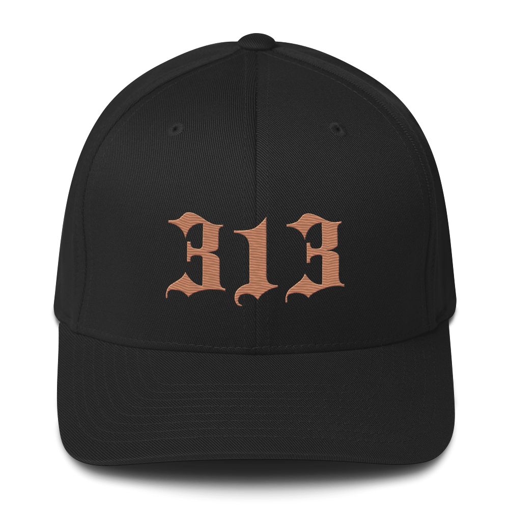 Detroit '313' Fitted Baseball Cap (Old English) | Copper