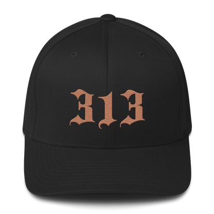 Detroit '313' Fitted Baseball Cap (Old English) | Copper