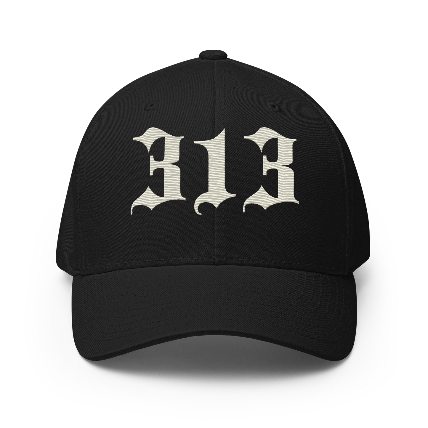 Detroit '313' Fitted Baseball Cap (Old English) | Ivory White