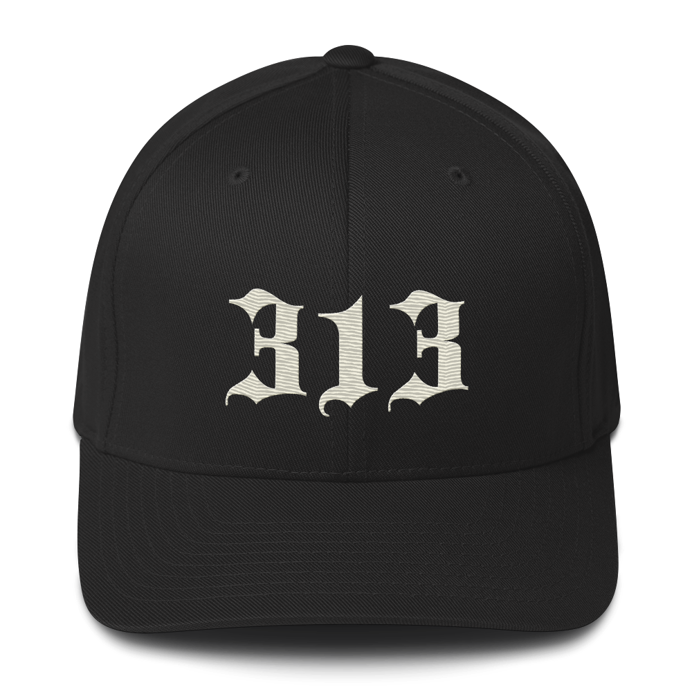 Detroit '313' Fitted Baseball Cap (Old English) | Ivory White