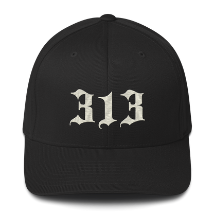 Detroit '313' Fitted Baseball Cap (Old English) | Ivory White