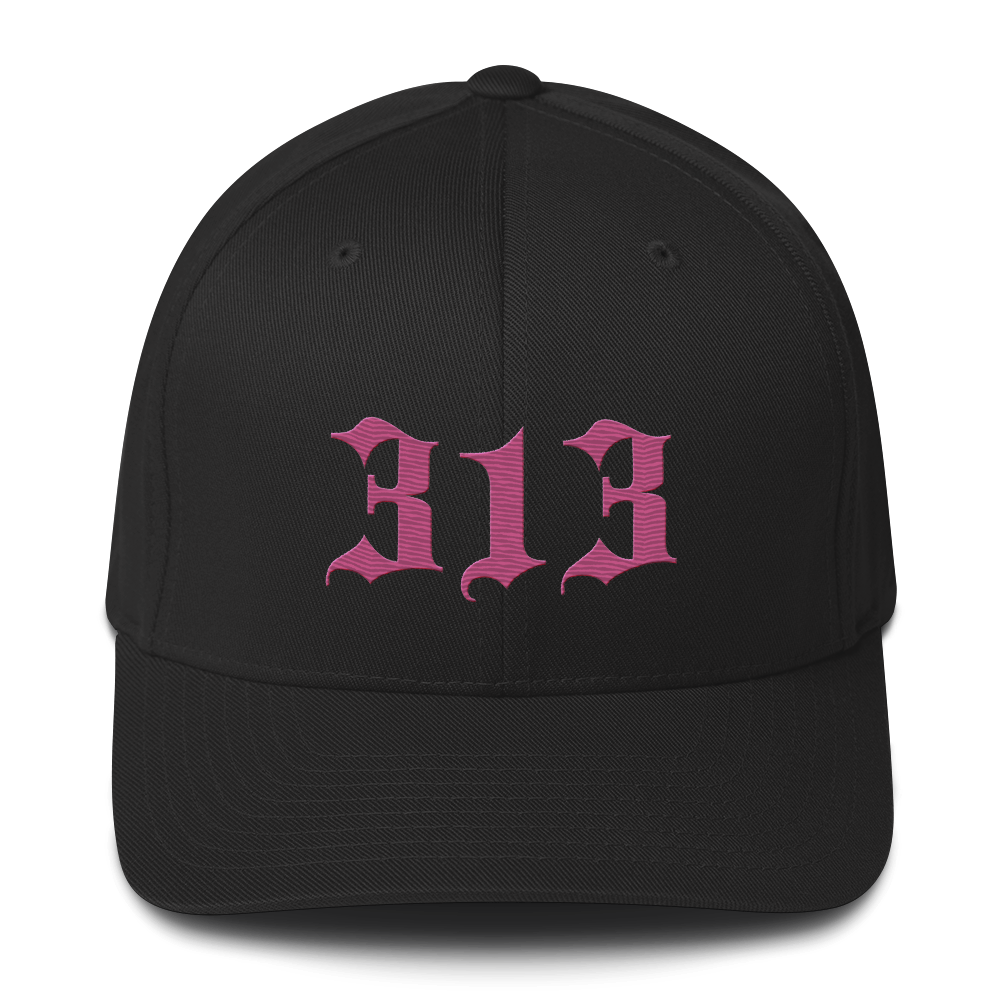 Detroit '313' Fitted Baseball Cap (Old English) | Apple Blossom Pink