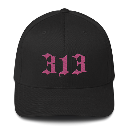 Detroit '313' Fitted Baseball Cap (Old English) | Apple Blossom Pink