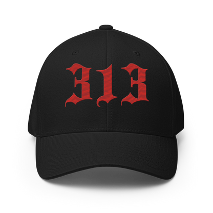 Detroit '313' Fitted Baseball Cap (Old English) | Alfform Red