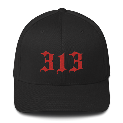 Detroit '313' Fitted Baseball Cap (Old English) | Alfform Red