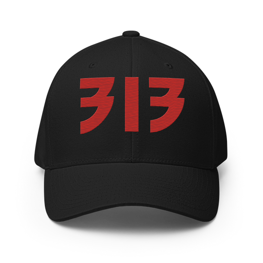 Detroit '313' Fitted Baseball Cap (Glam Font) | Alliform Red